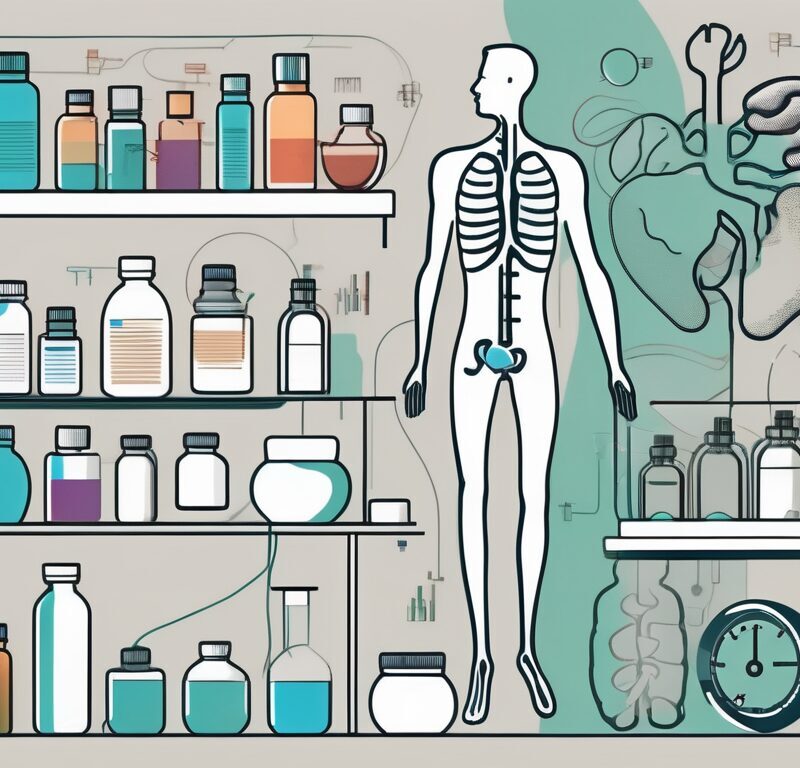 A compounding pharmacy with various tools like mortar and pestle