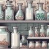 A compounding pharmacy with various medical equipment like a mortar and pestle